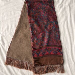 Vintage Paisley Silk Cashmere Scarf With Fringe Made in England